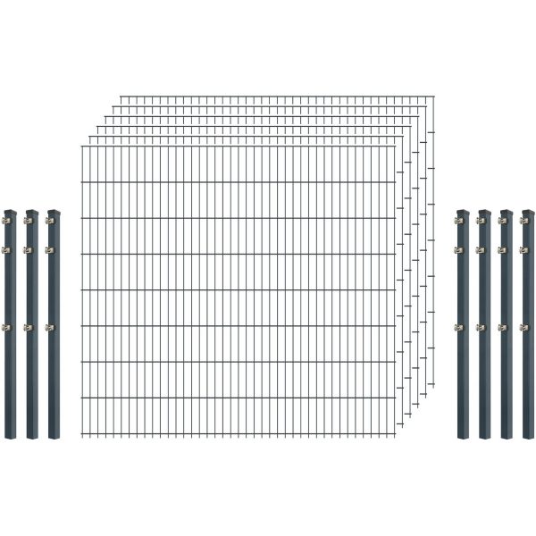 Standard-Zaunset 6/5/6 Doppelstab 6 Matten + 7 Pfosten 250/163 cm Anthrazit