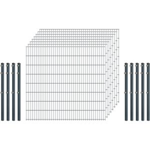 Standard-Zaunset 6/5/6 Doppelstab 8 Matten + 9 Pfosten 250/163 cm Anthrazit