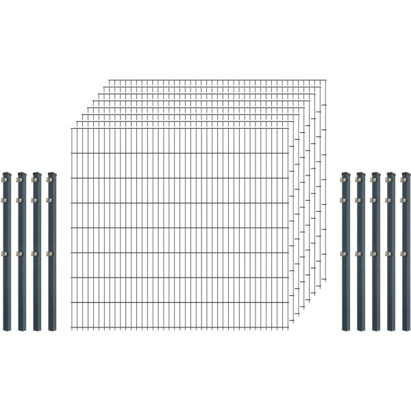 Standard-Zaunset 6/5/6 Doppelstab 8 Matten + 9 Pfosten 250/163 cm Anthrazit