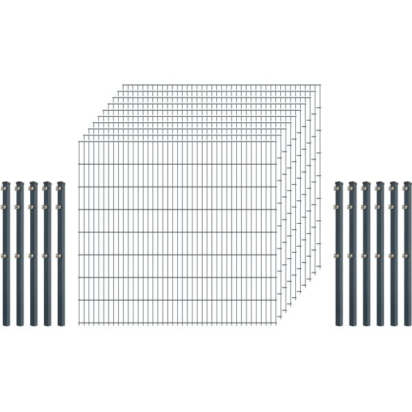 Standard-Zaunset 6/5/6 Doppelstab 10 Matten +11 Pfosten 250/163 cm Anthrazit