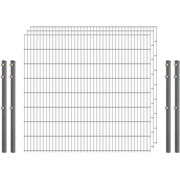 Standard-Zaunset 6/5/6 Doppelstab 3 Matten + 4 Pfosten 250/163 cm Verzinkt