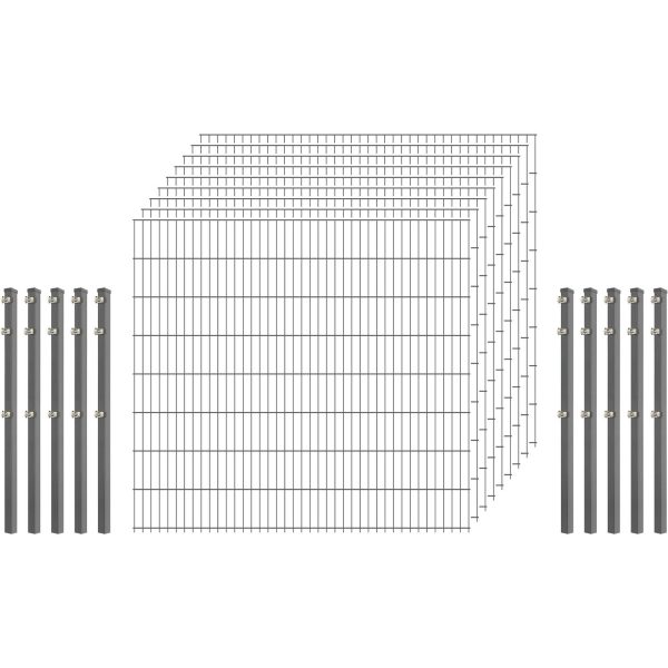 Standard-Zaunset 6/5/6 Doppelstab 9 Matten + 10 Pfosten 250/163 cm Verzinkt