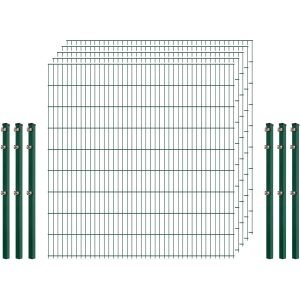 Standard-Zaunset 6/5/6 Doppelstab 5 Matten + 6 Pfosten 250/183 cm Dunkelgrün