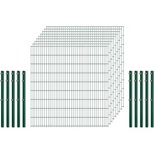 Standard-Zaunset 6/5/6 Doppelstab 9 Matten + 10 Pfosten 250/183 cm Dunkelgrün