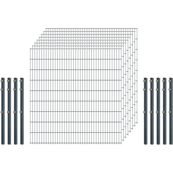 Standard-Zaunset 6/5/6 Doppelstab 8 Matten + 9 Pfosten 250/183 cm Anthrazit