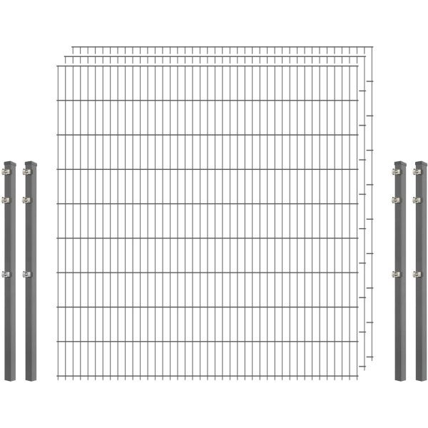 Standard-Zaunset 6/5/6 Doppelstab 3 Matten + 4 Pfosten 250/183 cm Verzinkt