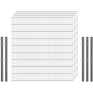 Standard-Zaunset 6/5/6 Doppelstab 4 Matten + 5 Pfosten 250/183 cm Verzinkt