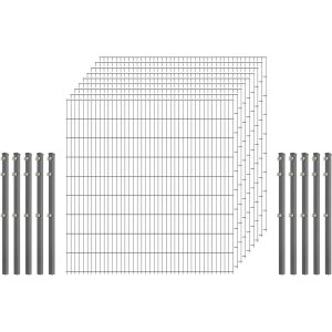 Standard-Zaunset 6/5/6 Doppelstab 9 Matten + 10 Pfosten 250/183 cm Verzinkt