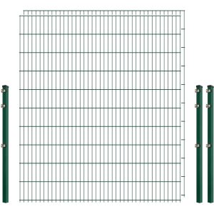 Standard-Zaunset 6/5/6 Doppelstab 2 Matten + 3 Pfosten 250/203 cm Dunkelgrün