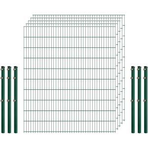 Standard-Zaunset 6/5/6 Doppelstab 5 Matten + 6 Pfosten 250/203 cm Dunkelgrün