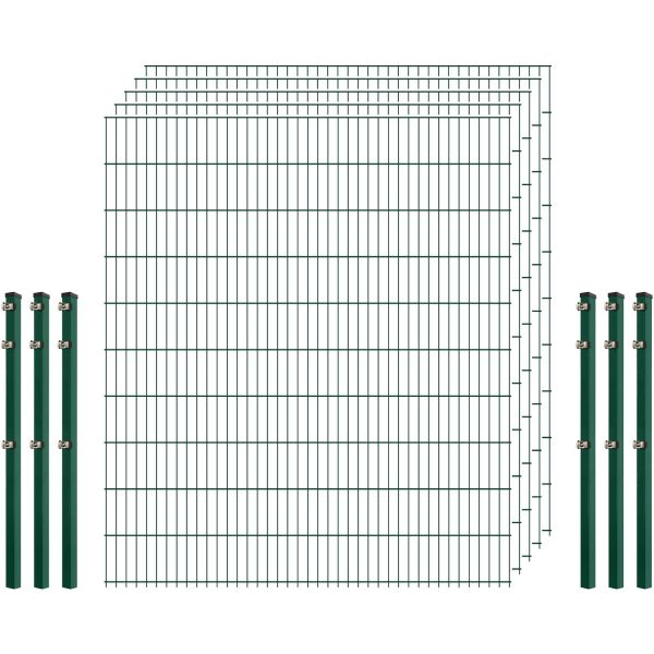 Standard-Zaunset 6/5/6 Doppelstab 5 Matten + 6 Pfosten 250/203 cm Dunkelgrün