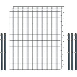 Standard-Zaunset 6/5/6 Doppelstab 4 Matten + 5 Pfosten 250/203 cm Anthrazit