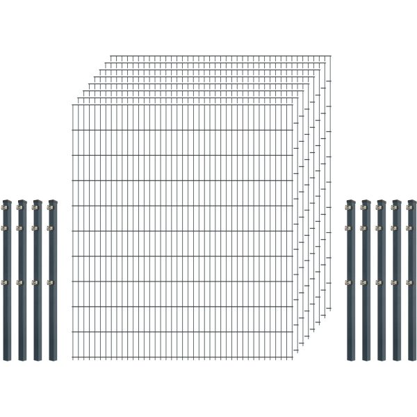 Standard-Zaunset 6/5/6 Doppelstab 8 Matten + 9 Pfosten 250/203 cm Anthrazit