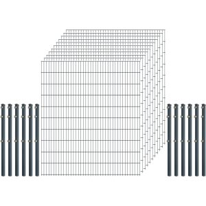 Standard-Zaunset 6/5/6 Doppelstab 11 Matten + 12 Pfosten 250/203 cm Anthrazit