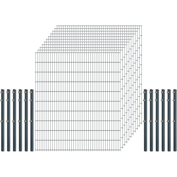 Standard-Zaunset 6/5/6 Doppelstab 11 Matten + 12 Pfosten 250/203 cm Anthrazit