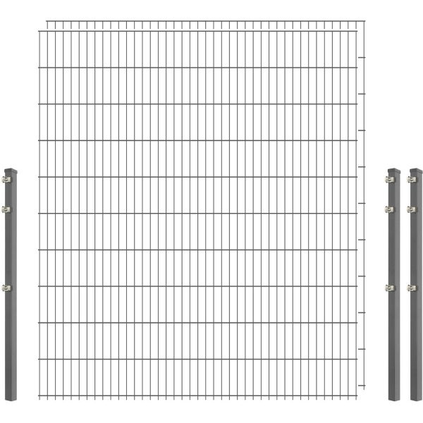 Standard-Zaunset 6/5/6 Doppelstab 2 Matten + 3 Pfosten 250/203 cm Verzinkt