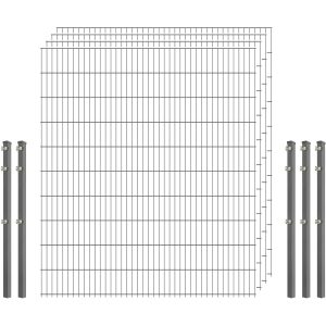 Standard-Zaunset 6/5/6 Doppelstab 4 Matten + 5 Pfosten 250/203 cm Verzinkt