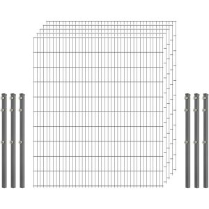 Standard-Zaunset 6/5/6 Doppelstab 5 Matten + 6 Pfosten 250/203 cm Verzinkt