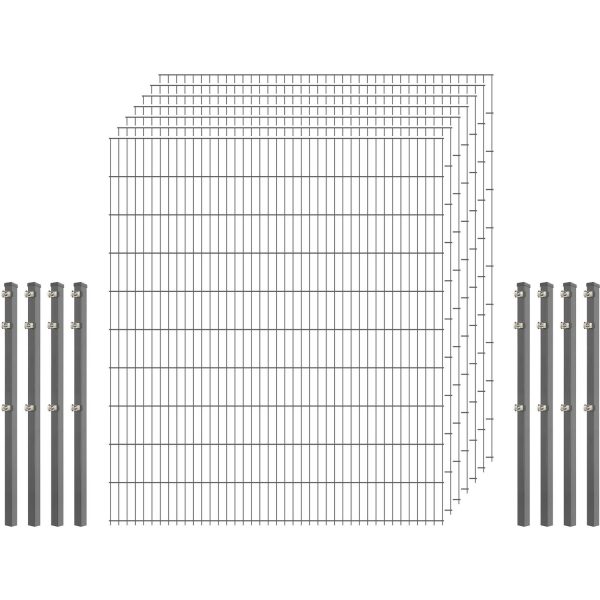 Standard-Zaunset 6/5/6 Doppelstab 7 Matten + 8 Pfosten 250/203 cm Verzinkt