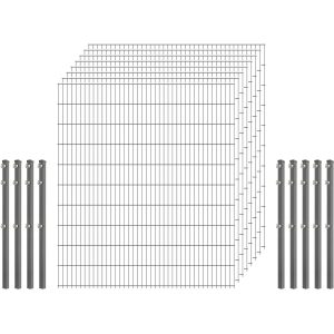 Standard-Zaunset 6/5/6 Doppelstab 8 Matten + 9 Pfosten 250/203 cm Verzinkt