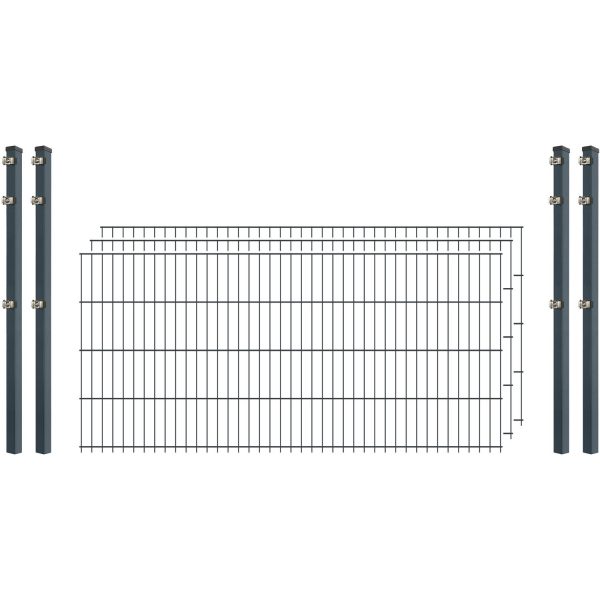 Standard-Zaunset 6/5/6 Doppelstab 3 Matten + 4 Pfosten 200/83 cm Anthrazit