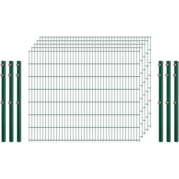 Standard-Zaunset 6/5/6 Doppelstab 5 Matten + 6 Pfosten 200/143 cm Dunkelgrün