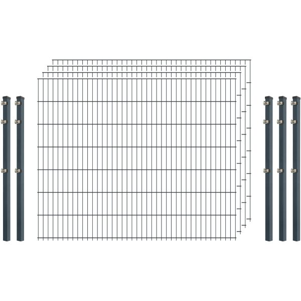 Standard-Zaunset 6/5/6 Doppelstab 4 Matten + 5 Pfosten 200/143 cm Anthrazit