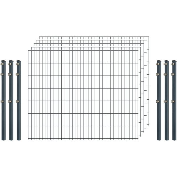 Standard-Zaunset 6/5/6 Doppelstab 5 Matten + 6 Pfosten 200/143 cm Anthrazit