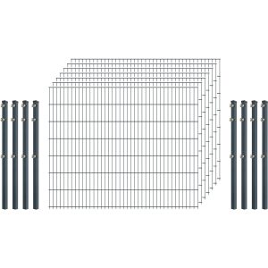 Standard-Zaunset 6/5/6 Doppelstab 7 Matten + 8 Pfosten 200/143 cm Anthrazit