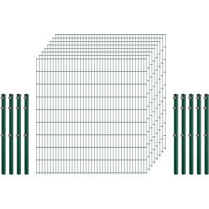 Standard-Zaunset 6/5/6 Doppelstab 8 Matten + 9 Pfosten 200/183 cm Dunkelgrün