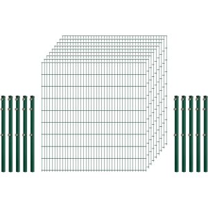 Standard-Zaunset 6/5/6 Doppelstab 9 Matten + 10 Pfosten 200/183 cm Dunkelgrün