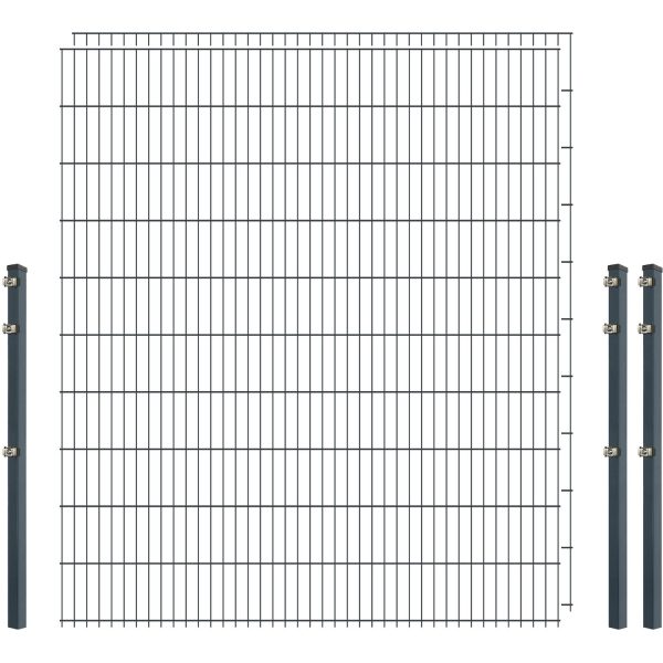 Standard-Zaunset 6/5/6 Doppelstab 2 Matten + 3 Pfosten 200/203 cm Anthrazit