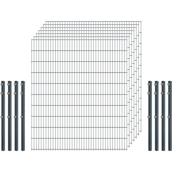 Standard-Zaunset 6/5/6 Doppelstab 7 Matten + 8 Pfosten 200/203 cm Anthrazit