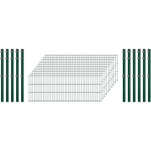 Industrie-Zaunset 8/6/8 Doppelstab 10 Matten +11 Pfosten 250/63 cm Dunkelgrün