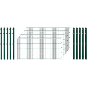 Industrie-Zaunset 8/6/8 Doppelstab 9 Matten + 10 Pfosten 250/83 cm Dunkelgrün