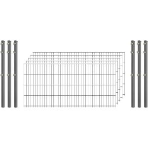 Industrie-Zaunset 8/6/8 Doppelstab 5 Matten + 6 Pfosten 250/83 cm Verzinkt