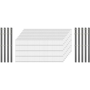 Industrie-Zaunset 8/6/8 Doppelstab 8 Matten + 9 Pfosten 250/83 cm Verzinkt