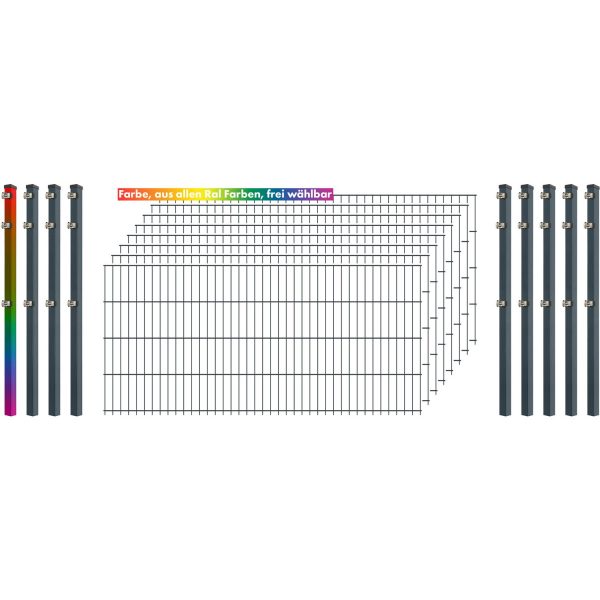 Industrie-Zaunset 8/6/8 Doppelstab 8 Matten + 9 Pfosten 250/83 cm Freie Farbwahl