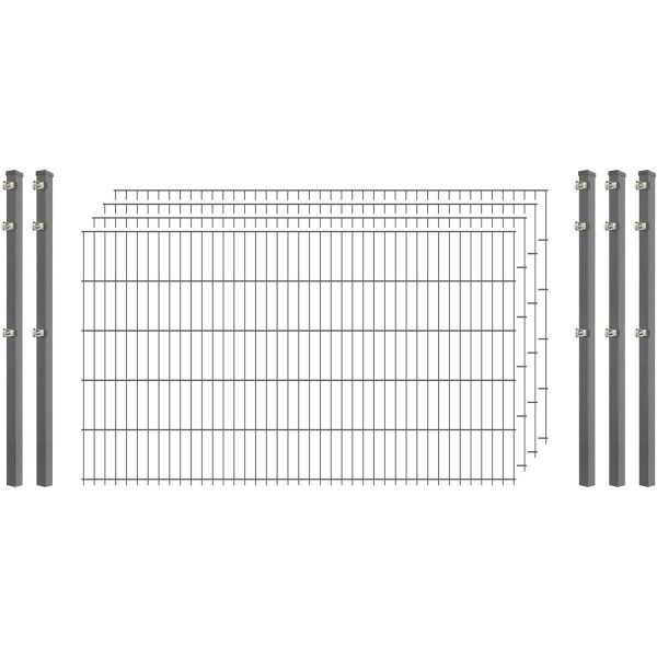 Industrie-Zaunset 8/6/8 Doppelstab 4 Matten + 5 Pfosten 250/103 cm Verzinkt
