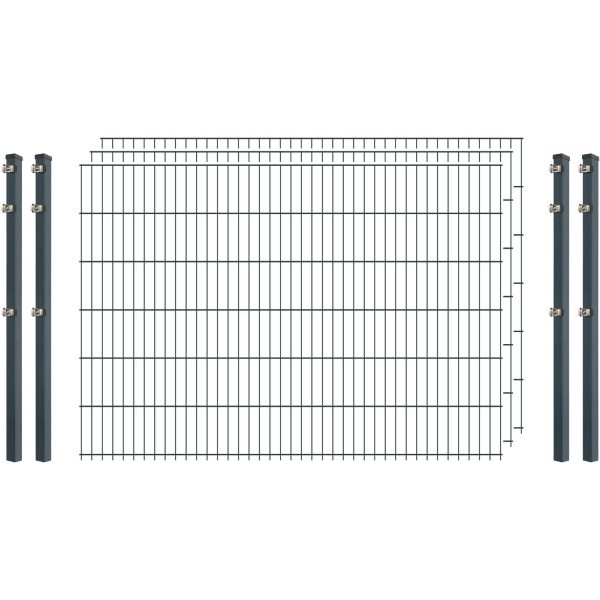 Industrie-Zaunset 8/6/8 Doppelstab 3 Matten + 4 Pfosten 250/123 cm Anthrazit