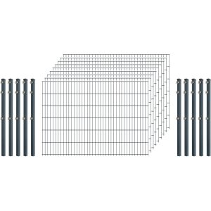 Industrie-Zaunset 8/6/8 Doppelstab 9 Matten + 10 Pfosten 250/123 cm Anthrazit