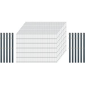 Industrie-Zaunset 8/6/8 Doppelstab 10 Matten +11 Pfosten 250/123 cm Anthrazit