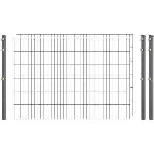 Industrie-Zaunset 8/6/8 Doppelstab 2 Matten + 3 Pfosten 250/123 cm Verzinkt