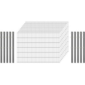 Industrie-Zaunset 8/6/8 Doppelstab 9 Matten + 10 Pfosten 250/123 cm Verzinkt