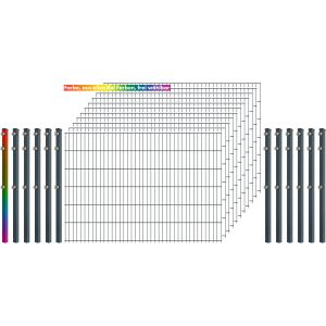 Industrie-Zaunset 8/6/8 Doppelstab 11 Matten+12 Pfosten 250/123 cm Freie Farbw.