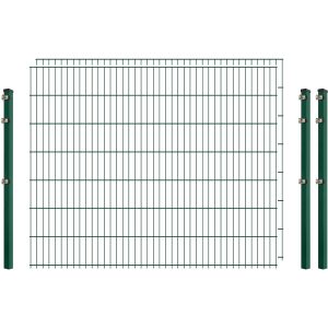 Industrie-Zaunset 8/6/8 Doppelstab 2 Matten + 3 Pfosten 250/143 cm Dunkelgrün