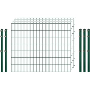 Industrie-Zaunset 8/6/8 Doppelstab 4 Matten + 5 Pfosten 250/143 cm Dunkelgrün