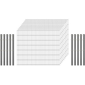 Industrie-Zaunset 8/6/8 Doppelstab 9 Matten + 10 Pfosten 250/143 cm Verzinkt