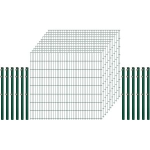 Industrie-Zaunset 8/6/8 Doppelstab 11 Matten + 12 Pfosten 250/163 cm Dunkelgrün