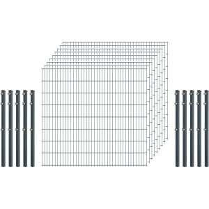 Industrie-Zaunset 8/6/8 Doppelstab 9 Matten + 10 Pfosten 250/163 cm Anthrazit